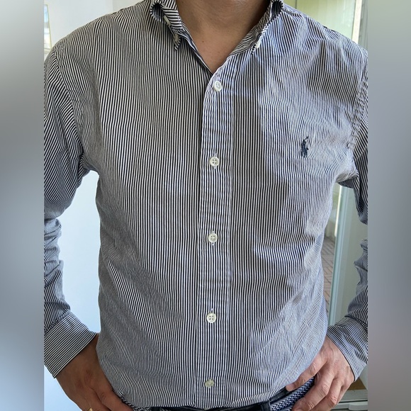 Polo Ralph Lauren long sleeve shirt, black and white striped pattern. - Picture 2 of 6